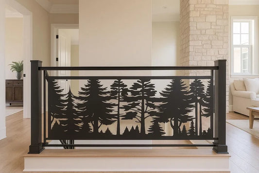 Decorative Tree Metal Panel and Railing Insert- Woodland Pine Canopies