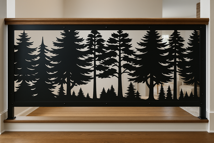 Decorative Tree Metal Panel and Railing Insert- Woodland Pine Canopies