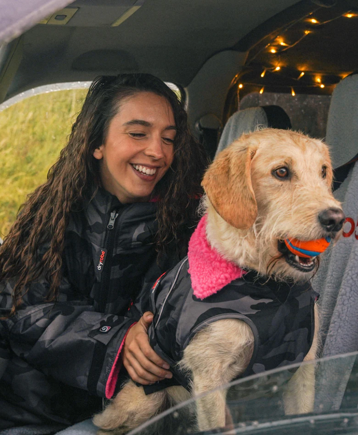 Dryrobe Black Camo Pink Dog Coat
