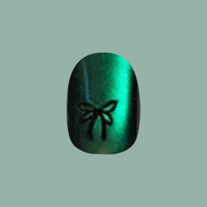 Emerald Velvet with Black Bow - Tab Press-On | Extra Short | Round