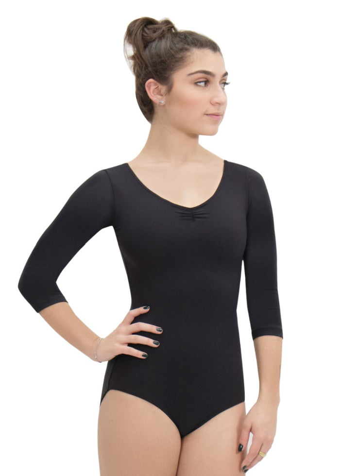 Eurotard Microfiber Pinch Front 3/4 Sleeve Leotard (Black)