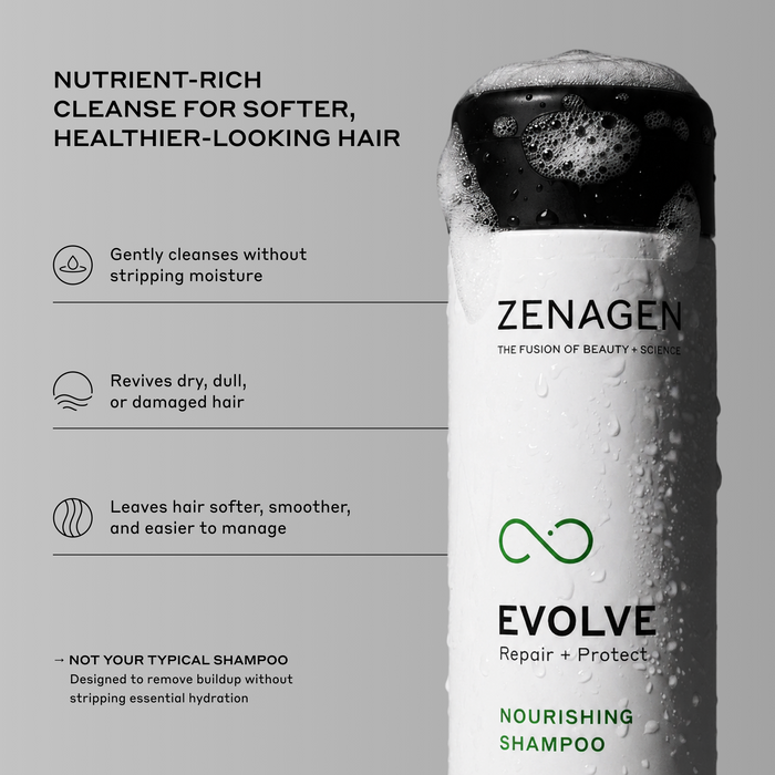 Hydrating shampoo for dry damaged hair, sulfate-conscious cleansing shampoo that helps reduce frizz, improve softness, restore shine, and support healthier-looking hair.