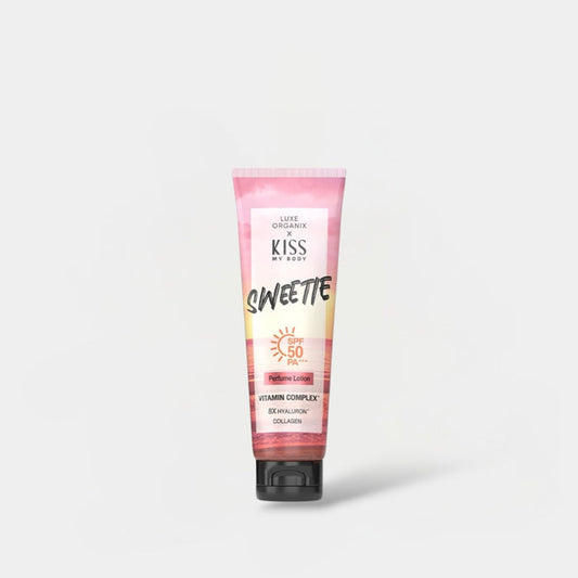 Luxe Organix X Kiss My Body Sweetie Perfume Lotion 200g لوكس أورغانيكس × كيس ماي بودي سويتي بيرفيوم لوشن - Princess Cosmetics Qatar