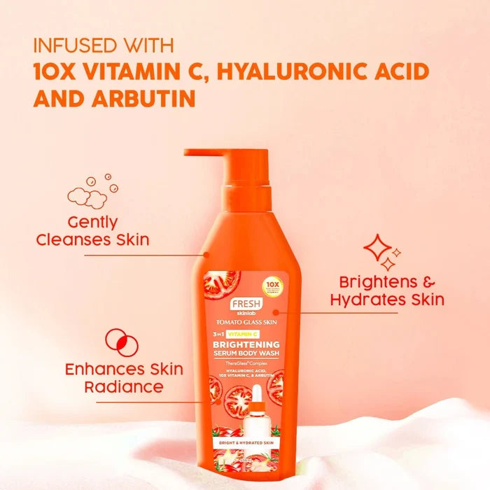 Fresh Skinlab Tomato Glass Skin 3 - In - 1 Brightening Serum Body Wash 500ml غسول الجسم بخلاصة الطماطم والزجاج من فريش سكين لاب، سيروم تفتيح البشرة 3 في 1 - Princess Cosmetics Qatar