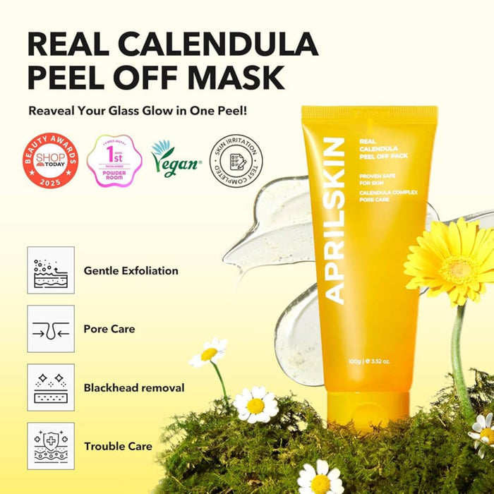 April Skin Real Calendula Peel Off Pack 100g قناع تقشير زهرة الكاليندولا الحقيقية من أبريل سكين - Princess Cosmetics Qatar