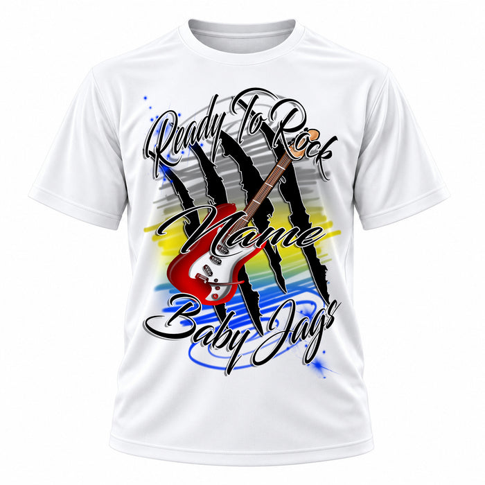 Personalized Guitar T-Shirt, front-view T-shirt mockup featuring custom Air-Volution artwork by Mythic Airbrush