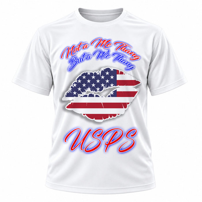 Personalized American Flag Lips T-Shirt, front-view T-shirt mockup featuring custom Air-Volution artwork by Mythic Airbrush