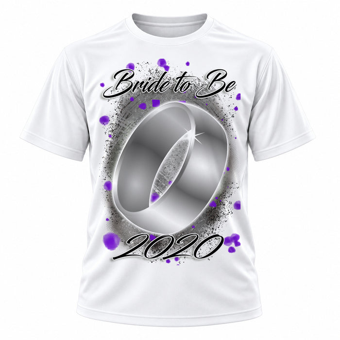 Personalized Wedding Ring T-Shirt, front-view T-shirt mockup featuring custom Air-Volution artwork by Mythic Airbrush