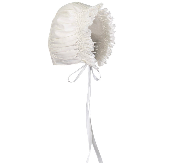 Feltman Ivory Smocked Lace Bonnet