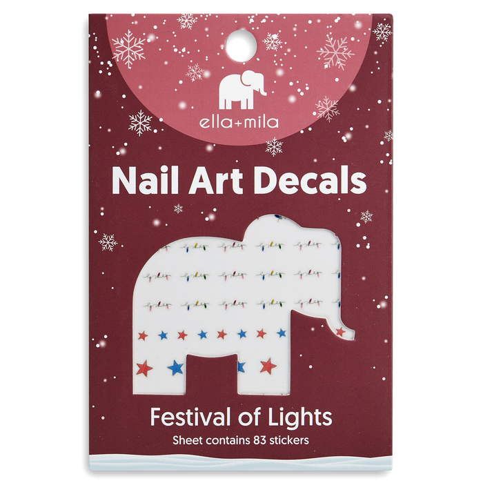 Festival of Lights Hanukkah nail art decals in festive red packaging – ella+mila