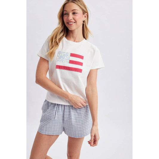FLAG PATCHWORK KNIT TOP / WL26-12682: OFF WHITE/FLAG