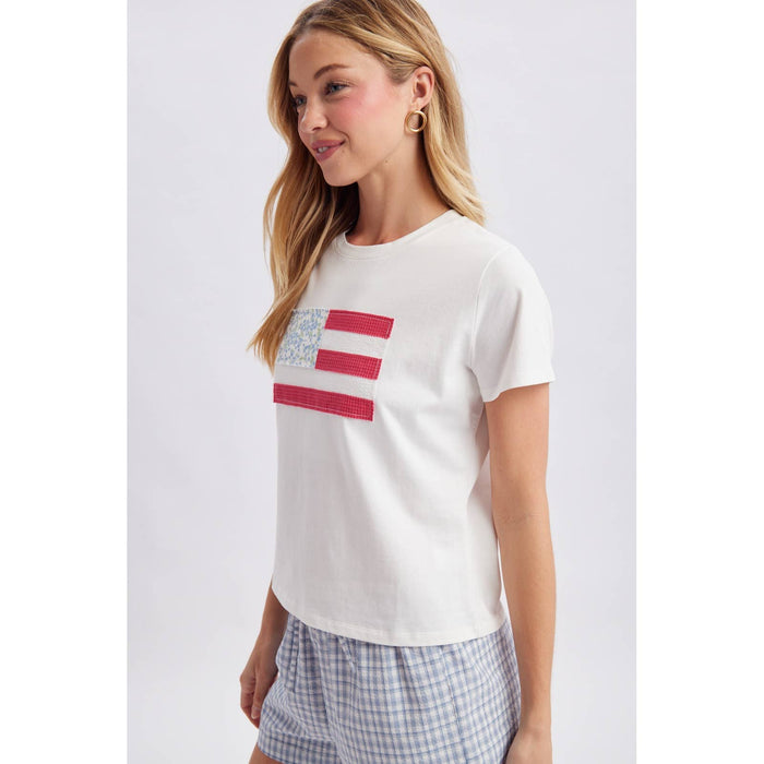 FLAG PATCHWORK KNIT TOP / WL26-12682: OFF WHITE/FLAG