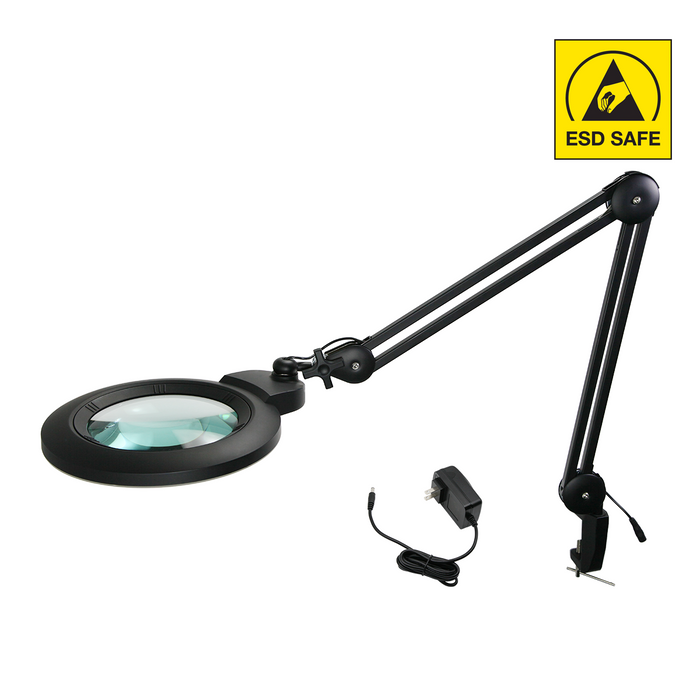 Flexible Arm ESD Safe SMD LED 5D Adjustable LED Clamp Magnifying Lamp (ESD), SKU MG16304322, three quarter front view