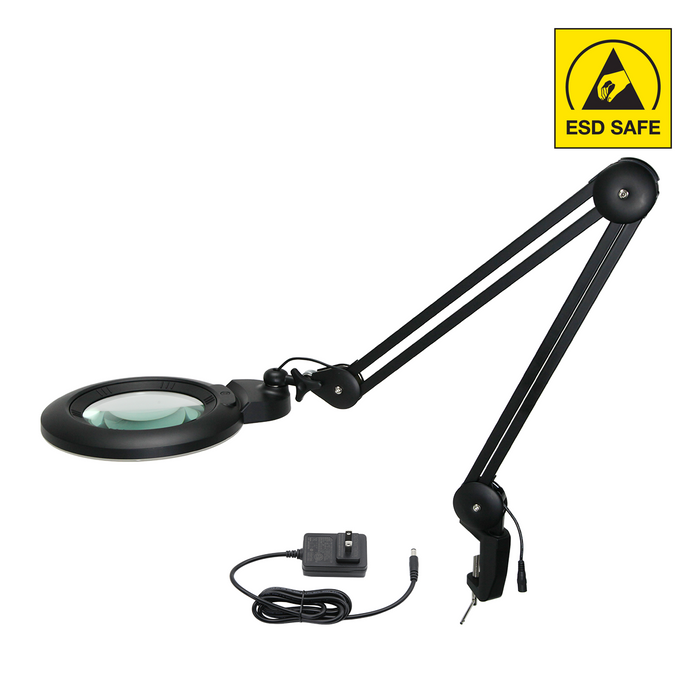 Flexible Arm ESD Safe SMD LED 5D LED Clamp Blue Light Magnifying Lamp (ESD), SKU MG16304222, three quarter front view