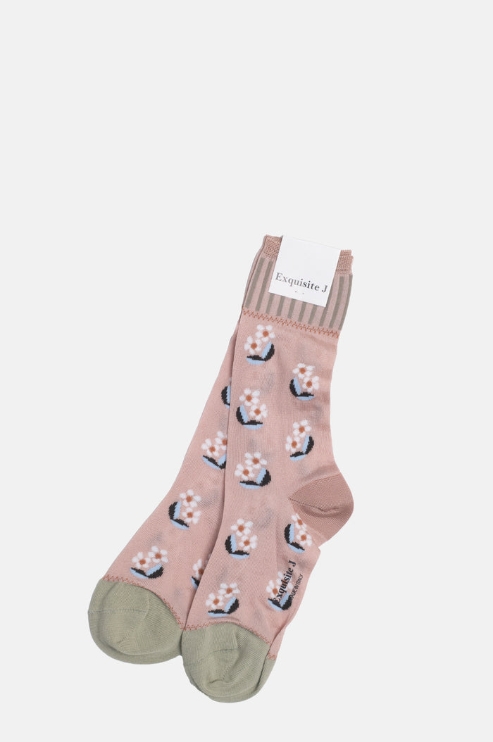 Exquisite J Floral Socks Blush.
