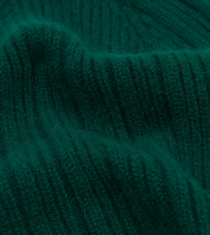 Forest Green Angora Lambswool Ribbed Knit Cap