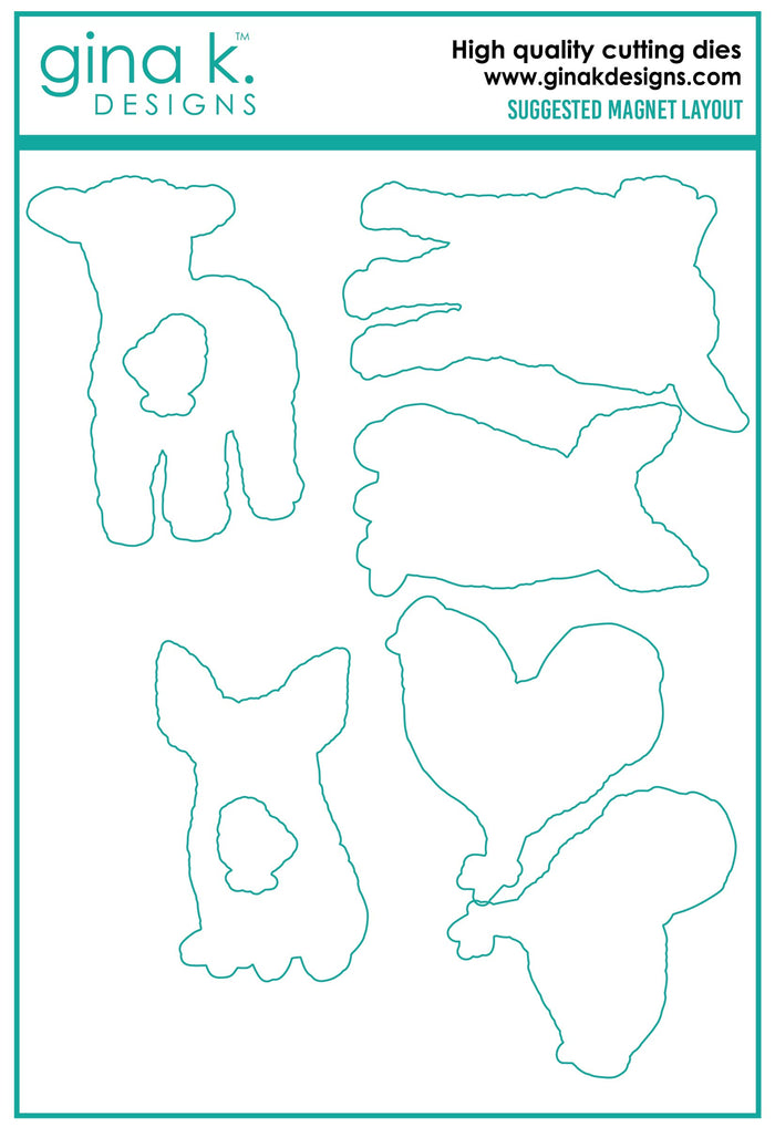 Gina K. Designs - Dies - Farmyard Friends. Our dies are compatible with most die cutting machines. Follow the manufacturer's instructions for your specific machine for cutting wafer thin dies. Available at Embellish Away located in Bowmanville Ontario Canada.