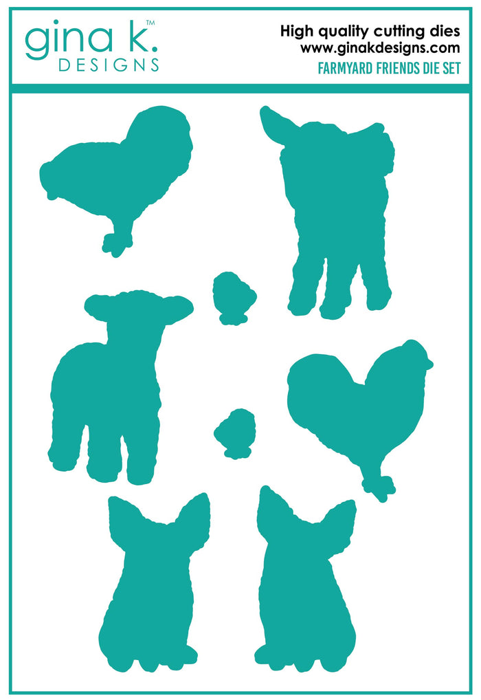 Gina K. Designs - Dies - Farmyard Friends. Our dies are compatible with most die cutting machines. Follow the manufacturer's instructions for your specific machine for cutting wafer thin dies. Available at Embellish Away located in Bowmanville Ontario Canada.