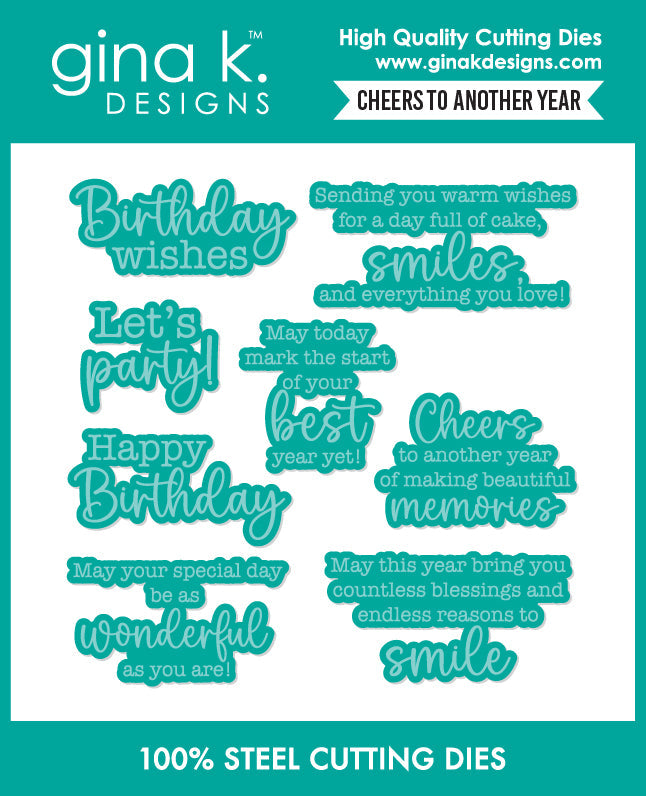 Gina K. Designs - Stamp & Die Set - Cheers to Another Year. At Embellish Away in Bowmanville Ontario Canada.