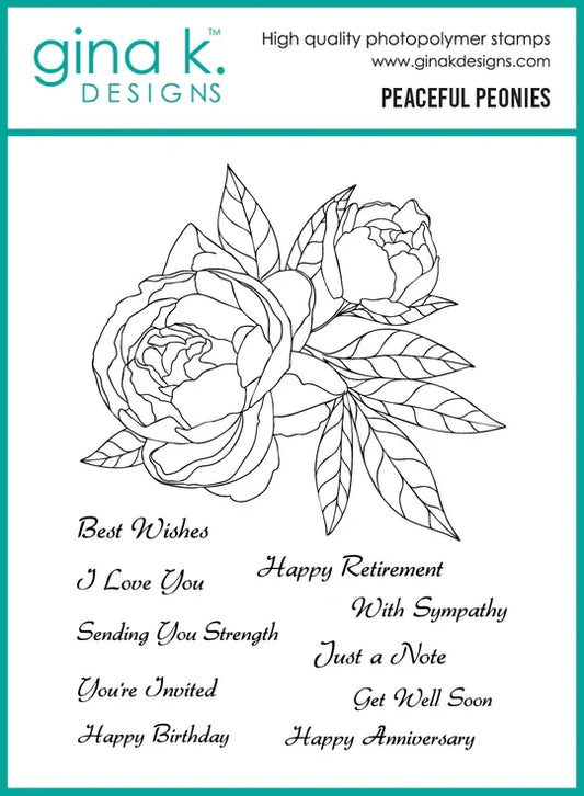 Gina K. Designs - Stamp & Die Set - Peaceful Peonies. Set by Hannah Drapinski. At Embellish Away in Bowmanville Ontario Canada.