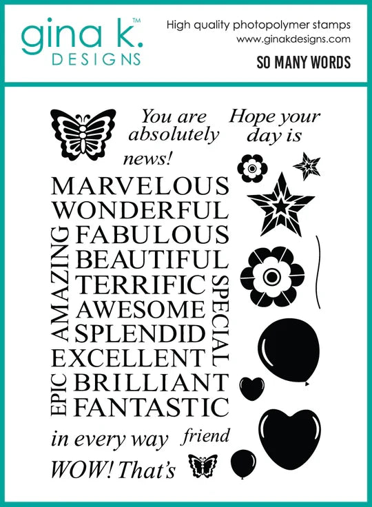 Gina K. Designs - Stamp & Die Set - So Many Words. Melanie Muenchinger. At Embellish Away in Bowmanville Ontario Canada.