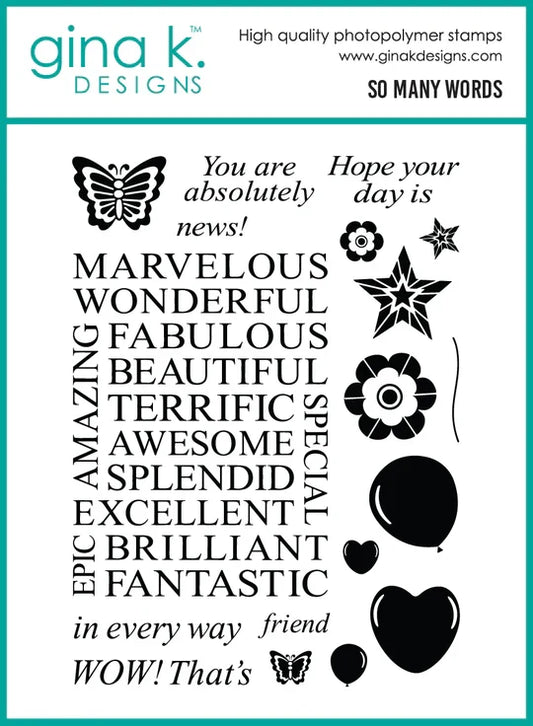 Gina K. Designs - Stamp & Die Set - So Many Words. Melanie Muenchinger. At Embellish Away in Bowmanville Ontario Canada.