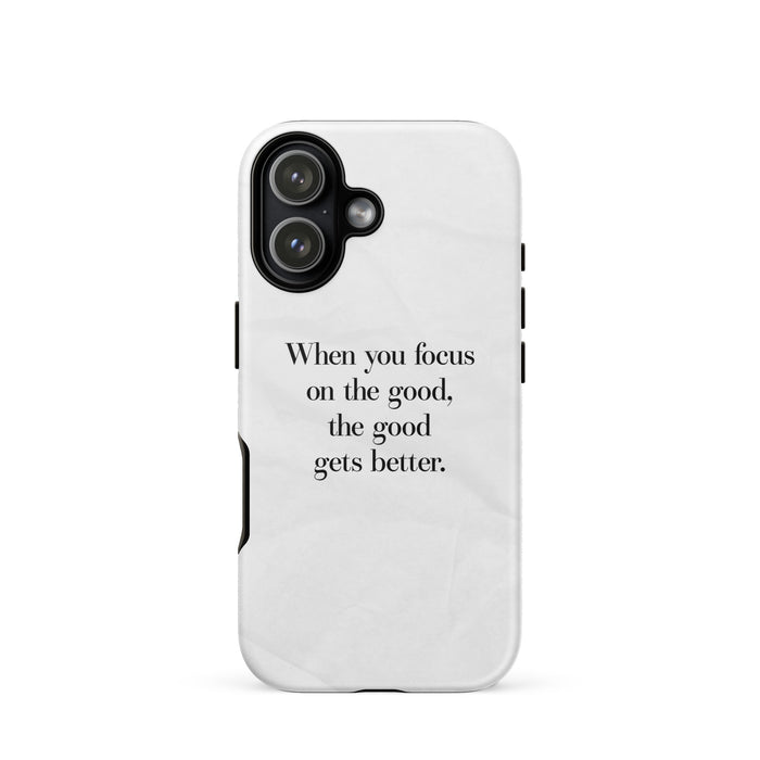 Phone case with motivational quote on a white background