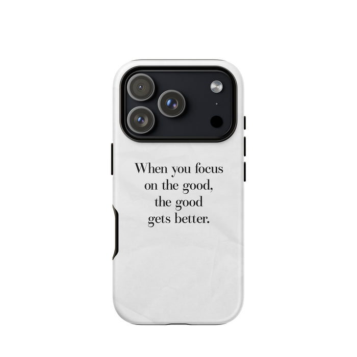 Phone case with motivational quote on a white background