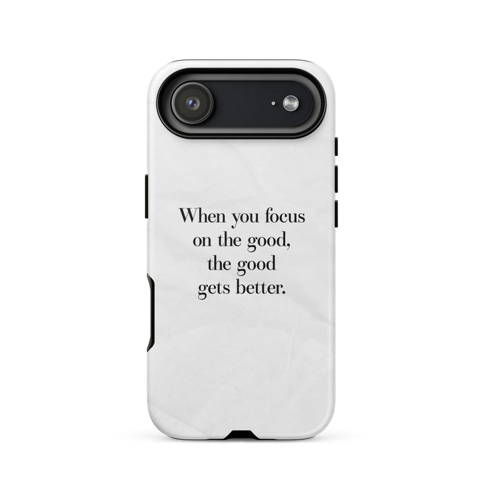 Phone case with motivational quote on a white background