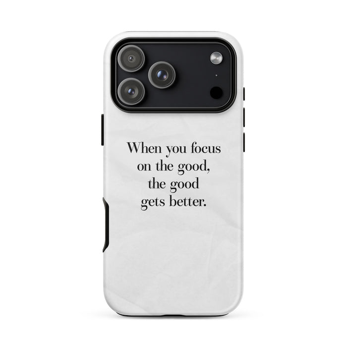 Phone case with motivational quote on a white background
