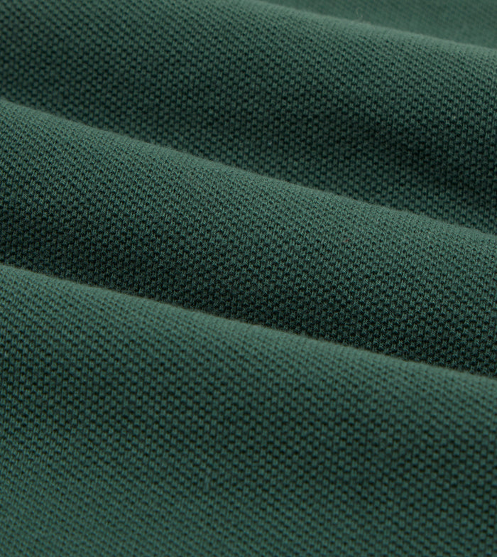 Green Pique Cotton Long-Sleeve Polo Shirt