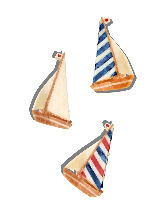 Hand-painted Sailboat Claw Hair Clip | Eco-Friendly: Blue