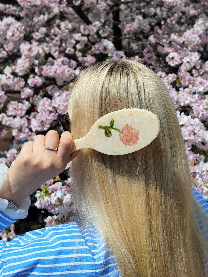 Hand-painted Spring Rose Amazing Hair Day Brush | Eco-Friendly