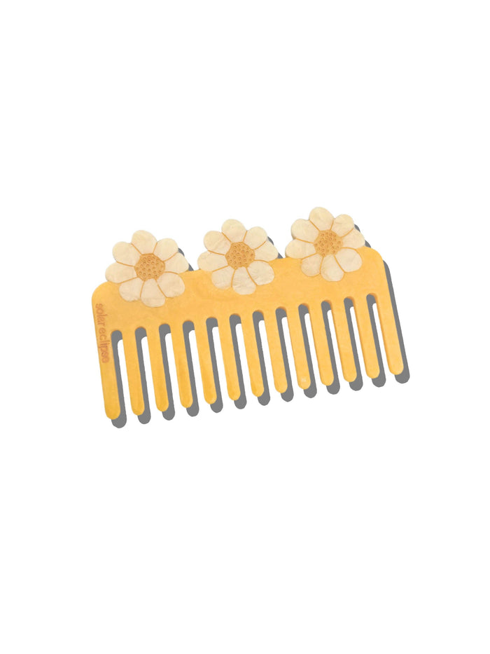 Hand-Painted Vintage Daisy Detangling Wide Tooth Hair Comb | Eco-Friendly