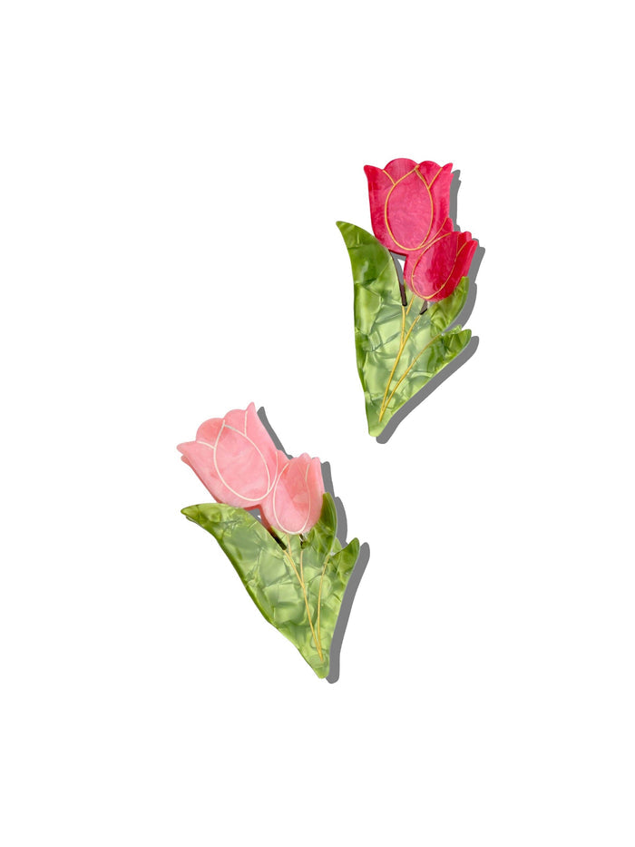 Hand-painted Vintage Tulips Claw Hair Clip | Eco-Friendly: Pink