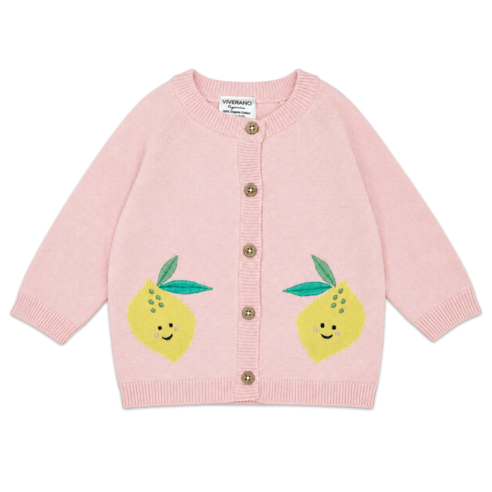 Happy Lemons Embroidered Knit Baby Cardigan made with organic cotton