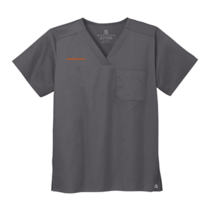 Healthy Horns Wink Unisex Pewter Scrub Top w/ Burnt Orange Embroidery