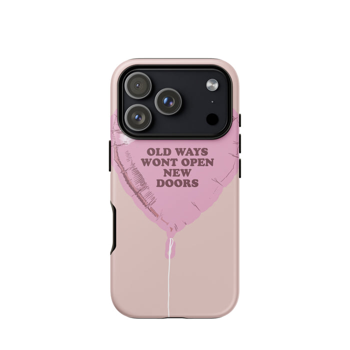 Phone case with motivational quote and pink design on a white background