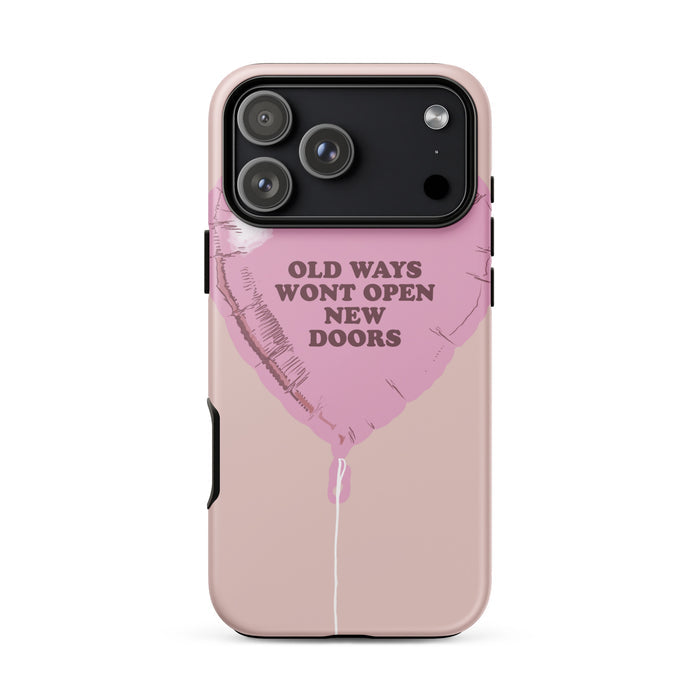 Phone case with motivational quote on a pink background