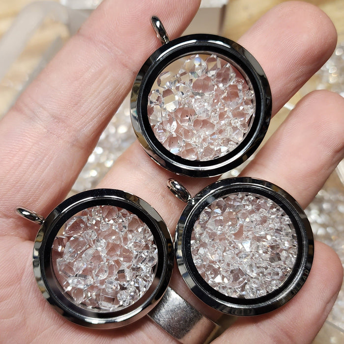 Herkimer Diamond Quartz Crystals Floating Locket Pedant STAINLESS STEEL 30mm - InnerVision Crystals