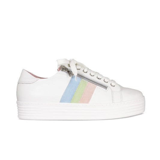 Hero-Stripe: White Leather & Multi Pastel Shoes Sole Bliss