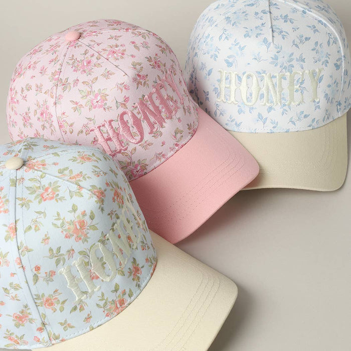 HONEY Embroidered Flower PatternTrucker Hat: PINK/PINK / ONE SIZE