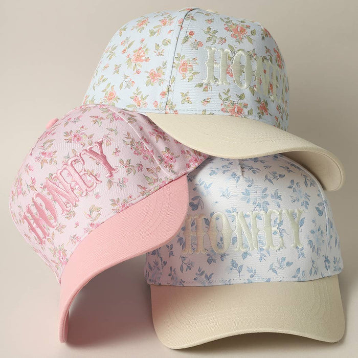 HONEY Embroidered Flower PatternTrucker Hat: PINK/PINK / ONE SIZE