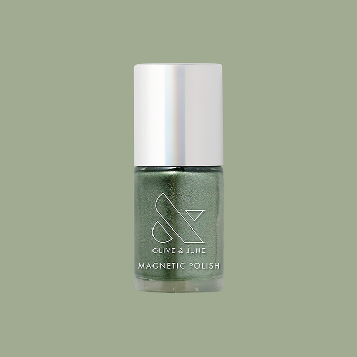 Olive and June Jade Velvet magnetic polish bottle in cool green shade for at-home mani and gel polish looks