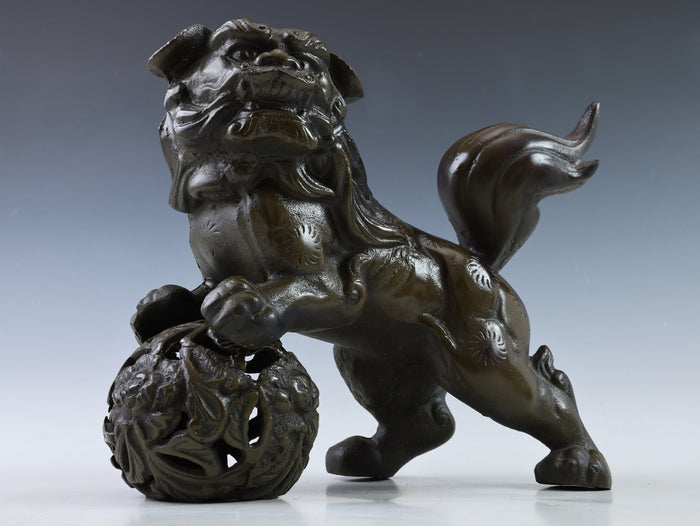 Japanese Legendary Leo Massive Bronze Figure Good Atmosphere Komainu Tsushima