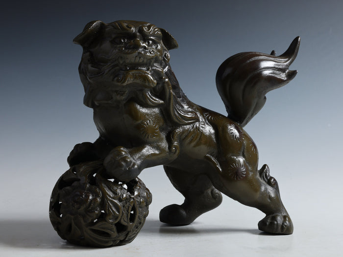Japanese Legendary Leo Massive Bronze Figure Good Atmosphere Komainu Tsushima