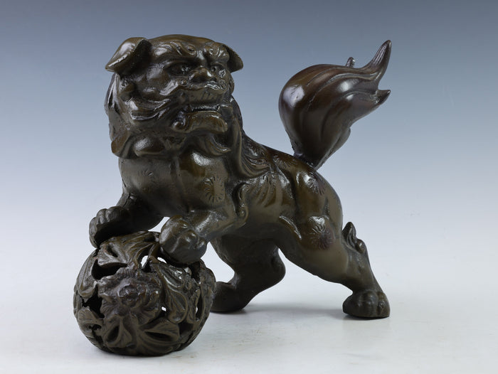 Japanese Legendary Leo Massive Bronze Figure Good Atmosphere Komainu Tsushima