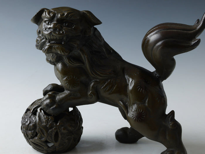 Japanese Legendary Leo Massive Bronze Figure Good Atmosphere Komainu Tsushima