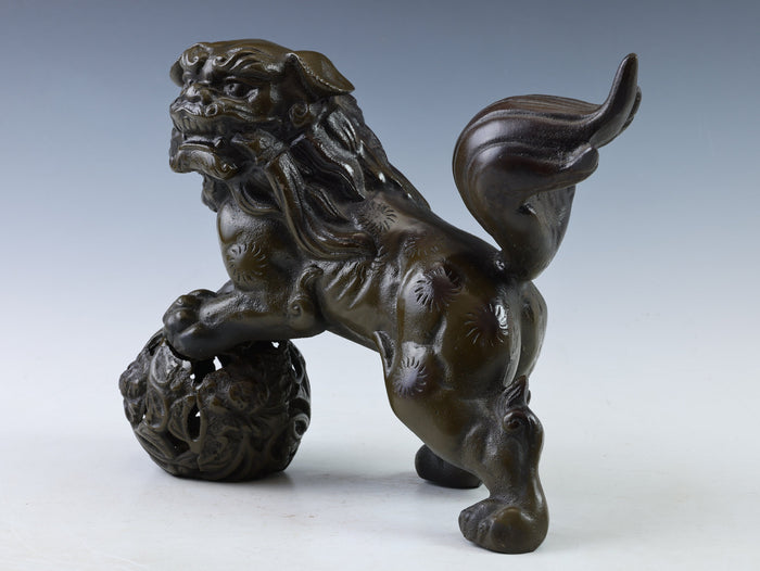 Japanese Legendary Leo Massive Bronze Figure Good Atmosphere Komainu Tsushima
