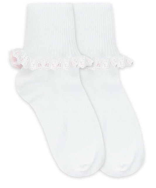 Jefferies Cluny & Satin Pink Lace Socks